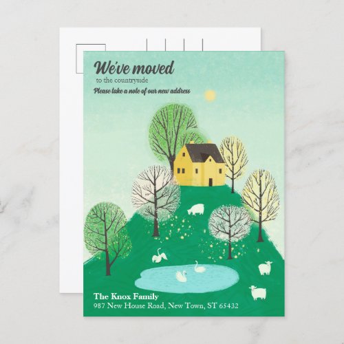 Cute Weve Moved  Countryside  Lake House Announcement Postcard