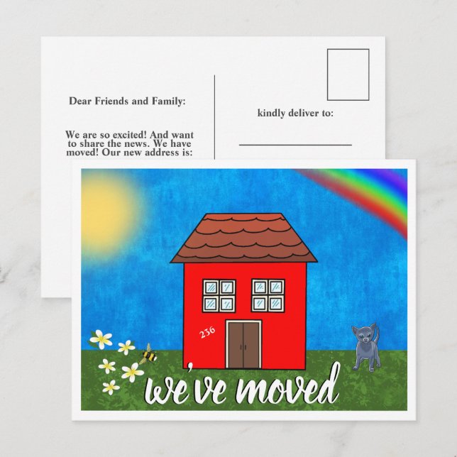 Cute We've Moved Red House Drawing Announcement (Front/Back)