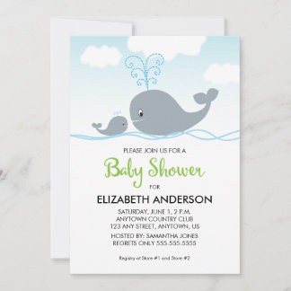 Cute Whale and Baby Whale, Baby Shower Invitation