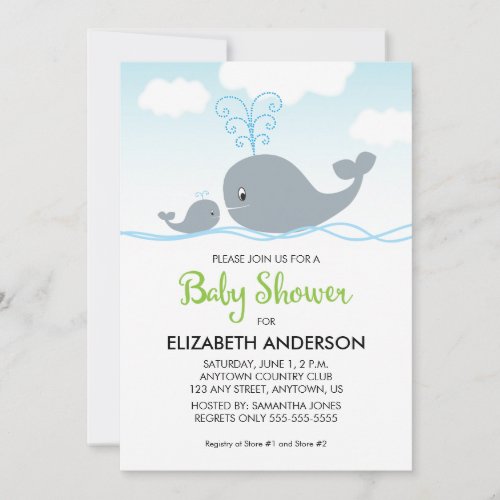 Cute Whale and Baby Whale Baby Shower Invitation
