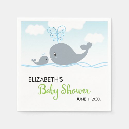 Cute Whale and Baby Whale Baby Shower Napkins