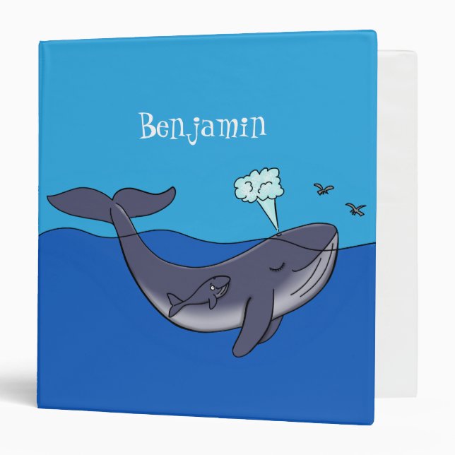 Cute whale and calf whimsical cartoon 3 ring binder (Front/Inside)