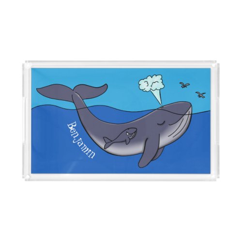 Cute whale and calf whimsical cartoon acrylic tray