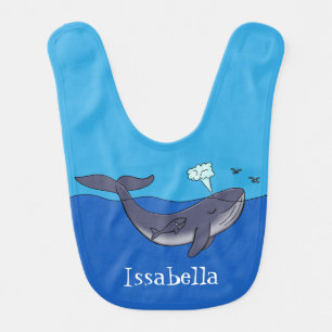Cute whale and calf whimsical cartoon baby bib