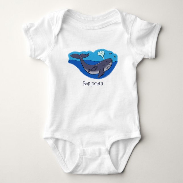 Cute whale and calf whimsical cartoon baby bodysuit (Front)