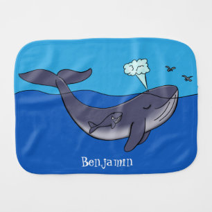 Cute whale and calf whimsical cartoon baby burp cloth