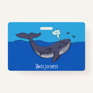 Cute whale and calf whimsical cartoon badge