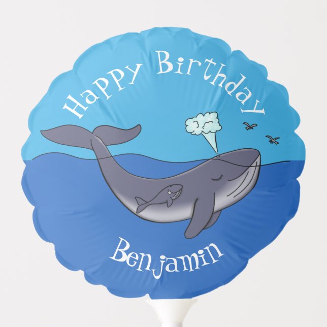 Cute whale and calf  whimsical cartoon balloon (Front)
