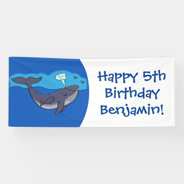 Cute whale and calf whimsical cartoon banner (Horizontal)