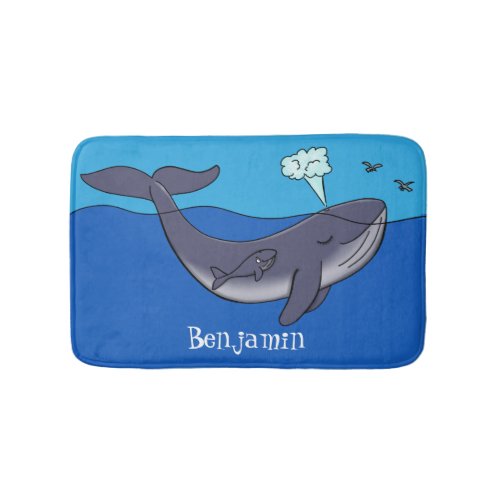 Cute whale and calf whimsical cartoon bath mat