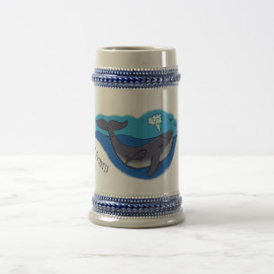 Cute whale and calf whimsical cartoon beer stein