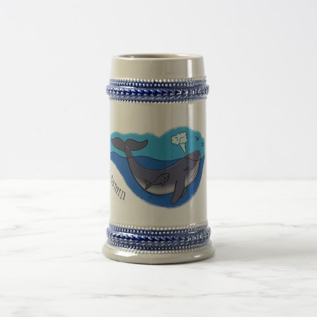 Cute whale and calf whimsical cartoon beer stein (Center)