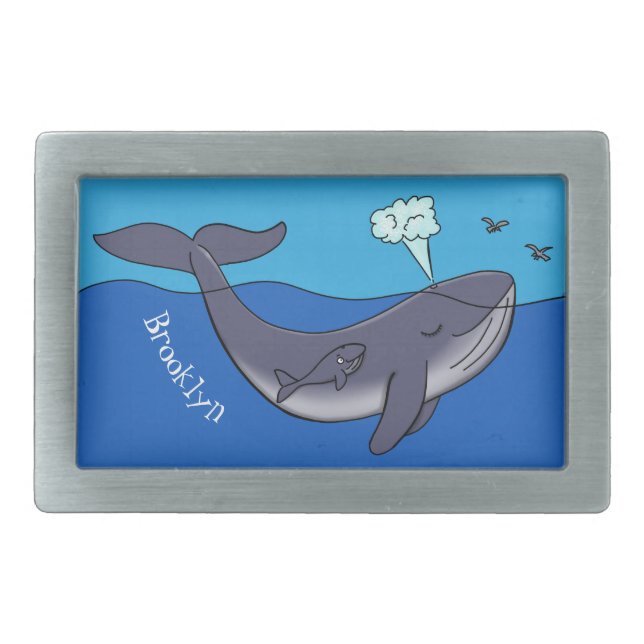 Cute whale and calf whimsical cartoon belt buckle (Front)
