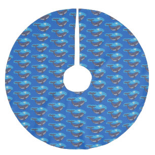 Cute whale and calf whimsical cartoon brushed polyester tree skirt