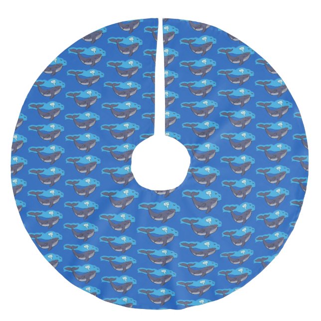 Cute whale and calf whimsical cartoon brushed polyester tree skirt (Front)