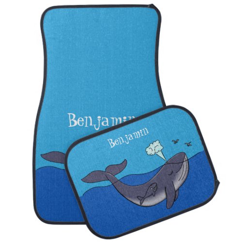 Cute whale and calf whimsical cartoon  car floor mat