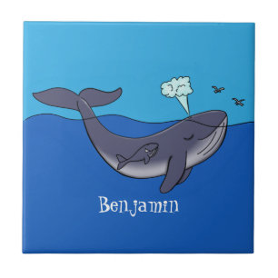 Cute whale and calf whimsical cartoon ceramic tile