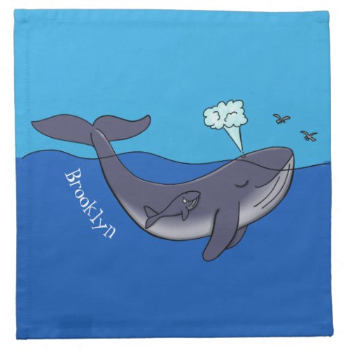 Cute whale and calf whimsical cartoon cloth napkin