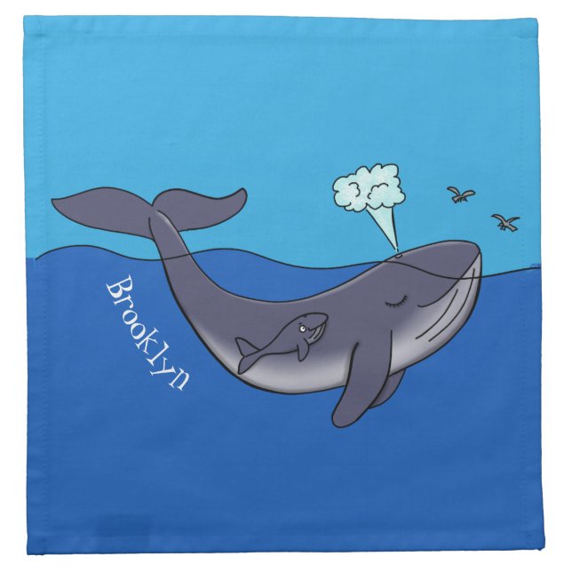 Cute whale and calf whimsical cartoon cloth napkin (Front)