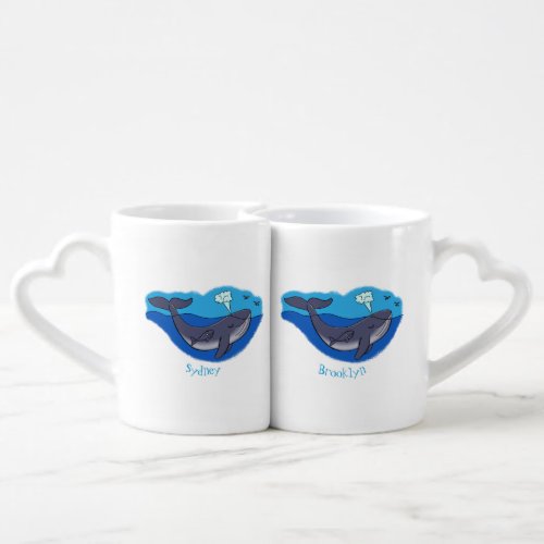 Cute whale and calf whimsical cartoon coffee mug set