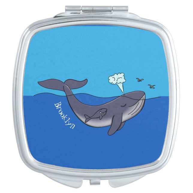 Cute whale and calf whimsical cartoon compact mirror (Front)