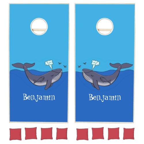 Cute whale and calf whimsical cartoon cornhole set