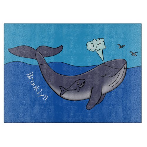 Cute whale and calf whimsical cartoon cutting board