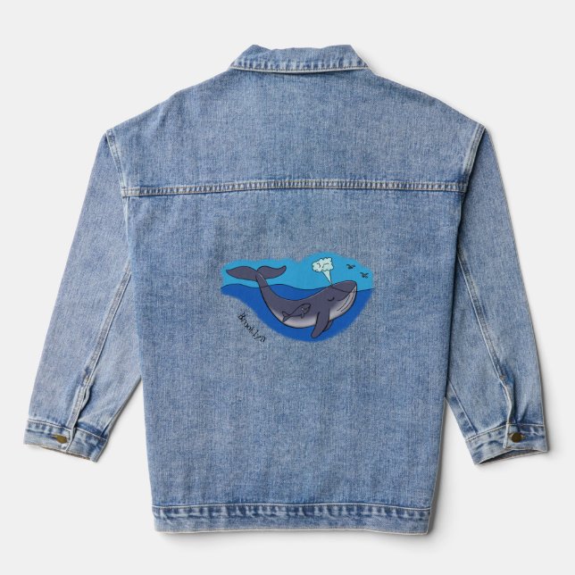 Cute whale and calf whimsical cartoon denim jacket (Back)