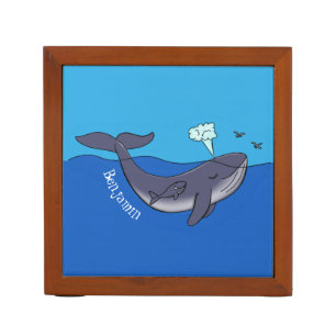 Cute whale and calf whimsical cartoon desk organizer