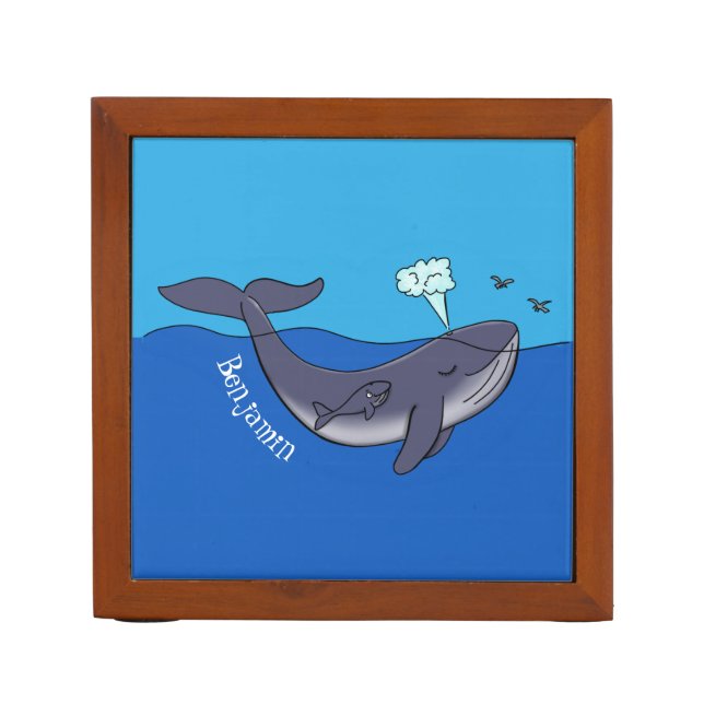Cute whale and calf whimsical cartoon desk organizer (Front)