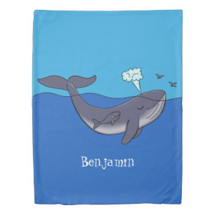 Cute whale and calf whimsical cartoon duvet cover