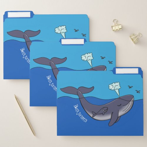 Cute whale and calf whimsical cartoon file folder