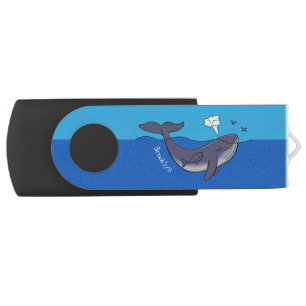 Cute whale and calf whimsical cartoon flash drive