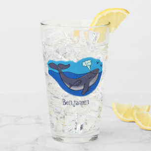 Cute whale and calf whimsical cartoon glass