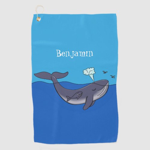 Cute whale and calf whimsical cartoon  golf towel