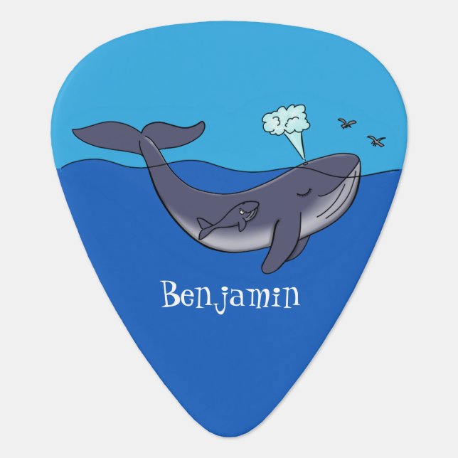 Cute whale and calf whimsical cartoon  guitar pick (Front)