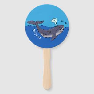 Cute whale and calf whimsical cartoon hand fan