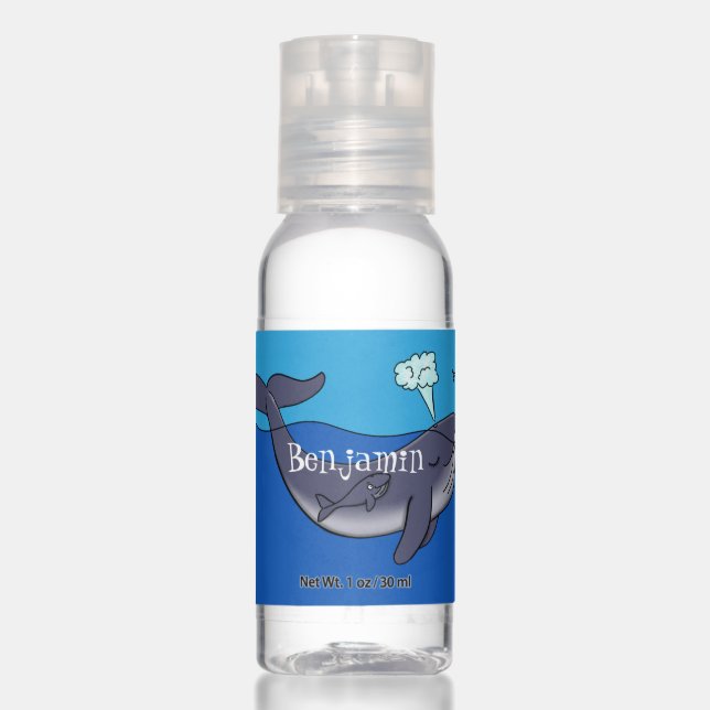 Cute whale and calf whimsical cartoon hand sanitizer (Front)