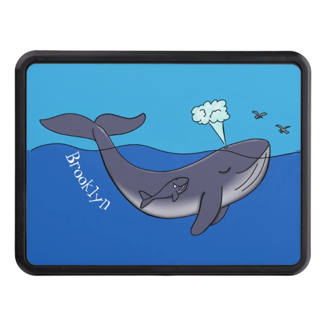 Cute whale and calf whimsical cartoon hitch cover (Front)