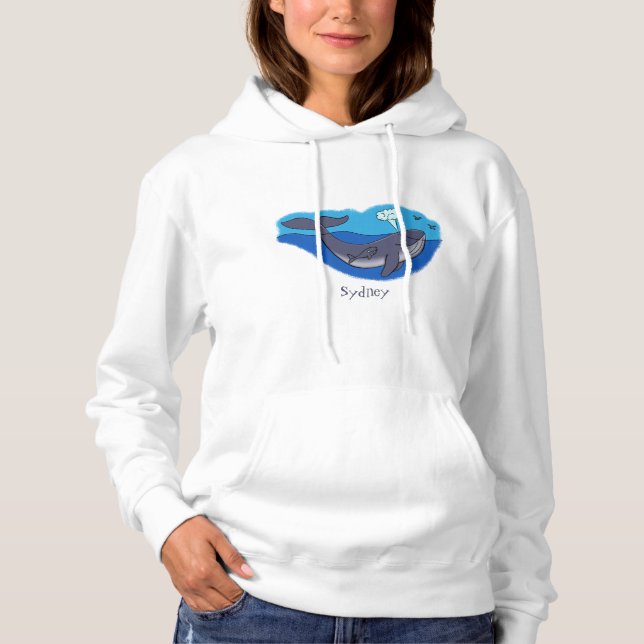 Cute whale and calf whimsical cartoon hoodie (Front)