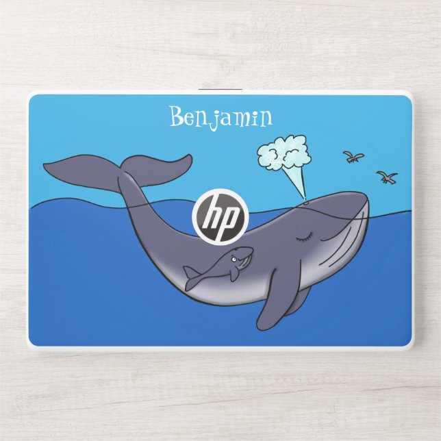 Cute whale and calf whimsical cartoon HP laptop skin (Front)