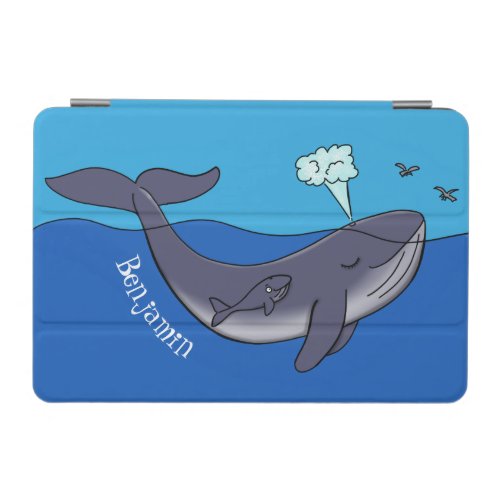 Cute whale and calf whimsical cartoon iPad mini cover