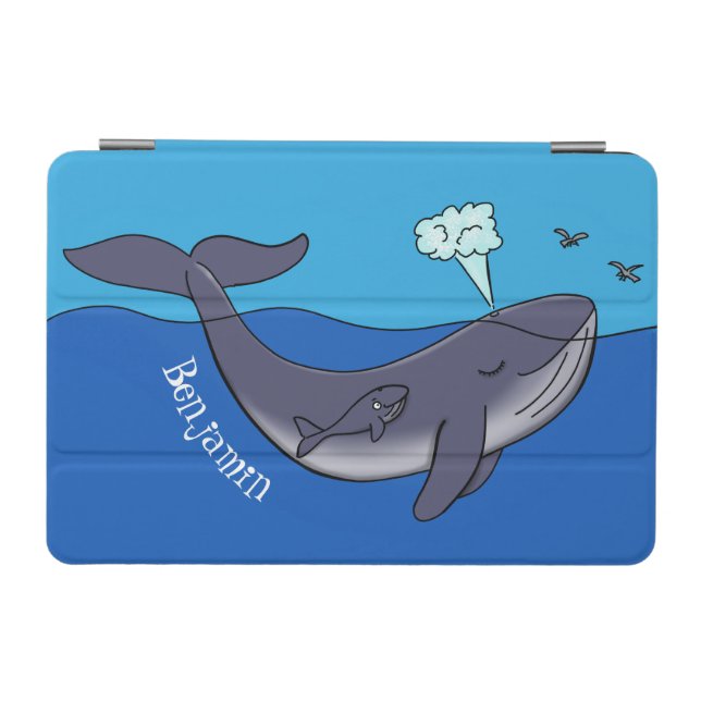 Cute whale and calf whimsical cartoon iPad mini cover (Horizontal)
