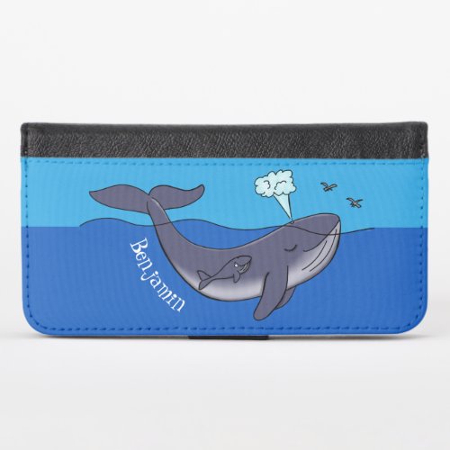 Cute whale and calf whimsical cartoon iPhone x wallet case