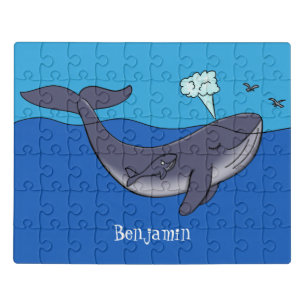 Cute whale and calf whimsical cartoon jigsaw puzzle