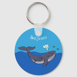 Cute whale and calf whimsical cartoon keychain