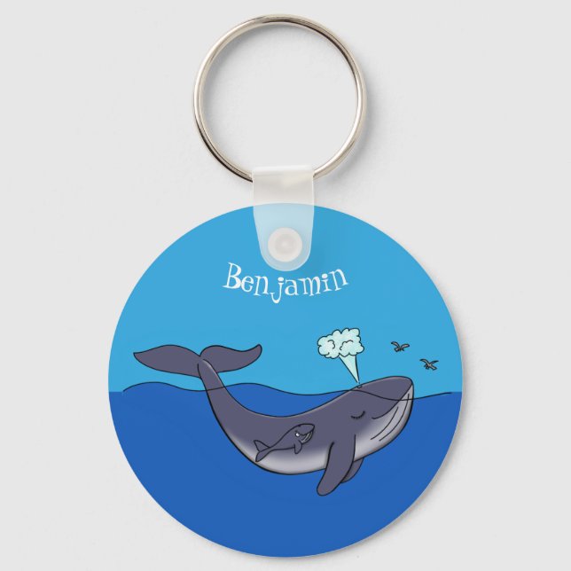 Cute whale and calf whimsical cartoon keychain (Front)