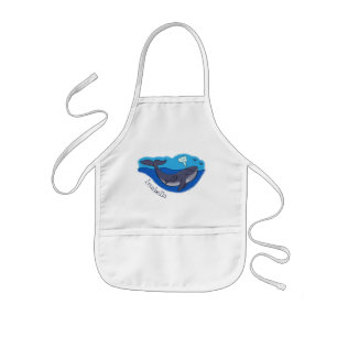 Cute whale and calf whimsical cartoon kids' apron