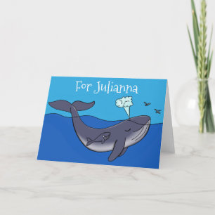 Cute whale and calf whimsical cartoon letterpress thank you card