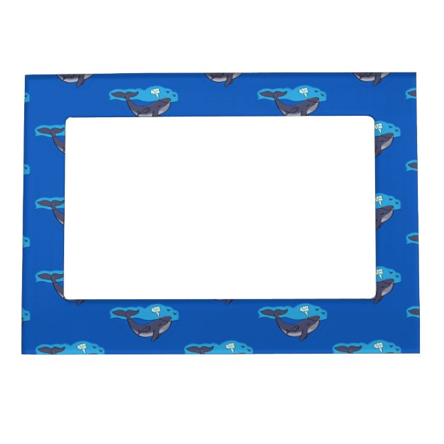 Cute whale and calf whimsical cartoon magnetic frame (Front)
